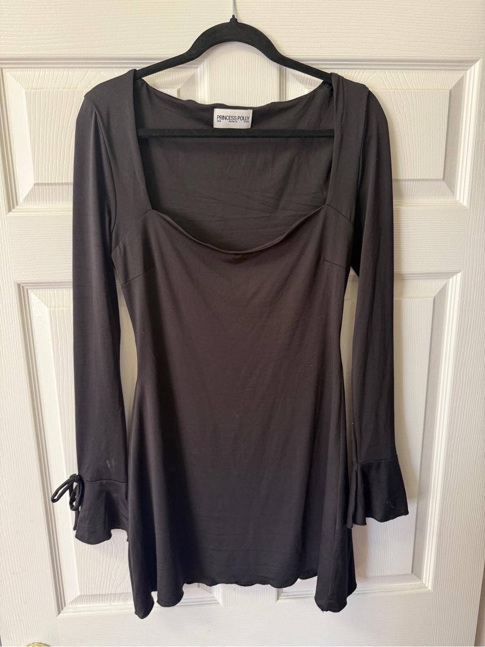 Princess Polly Black Long Sleeve Mini Dress Square Neck Bell Sleeve Cuff